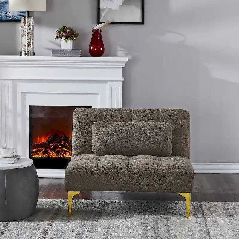 Convertible Sofa Bed Futon with Solid Wood Legs Linen Fabric Musterd Green