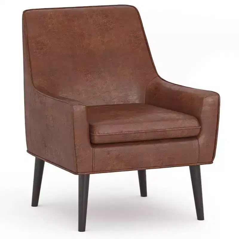 Faux Leather Accent Chair with Rubberwood Legs, Distressed Saddle Brown