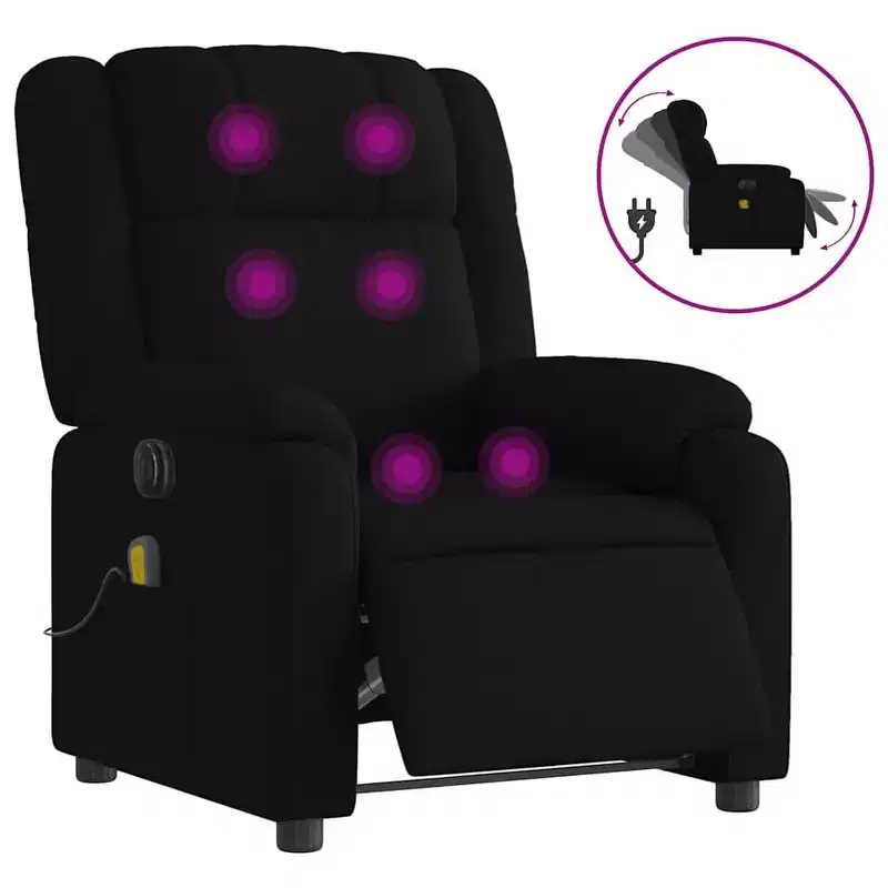 Electric Massage Recliner Chair - Black Fabric with Vibration Massage, Electric Footrest/Backrest Adjustment