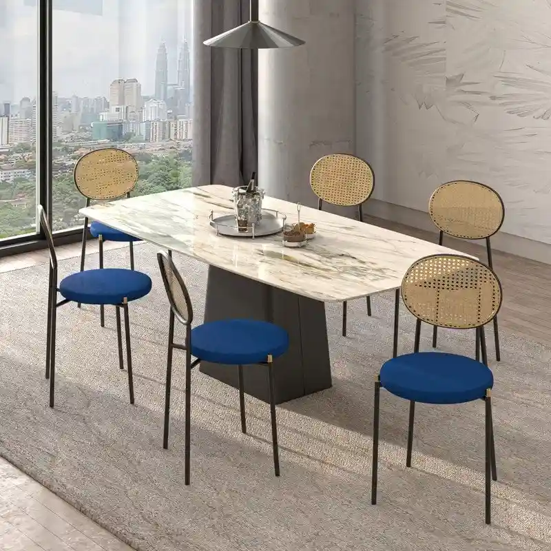 Euston Set of 2 Modern Dining Chair with Wicker Back & Upholstered Velvet Seat for Home Office Living Room & Kitchen