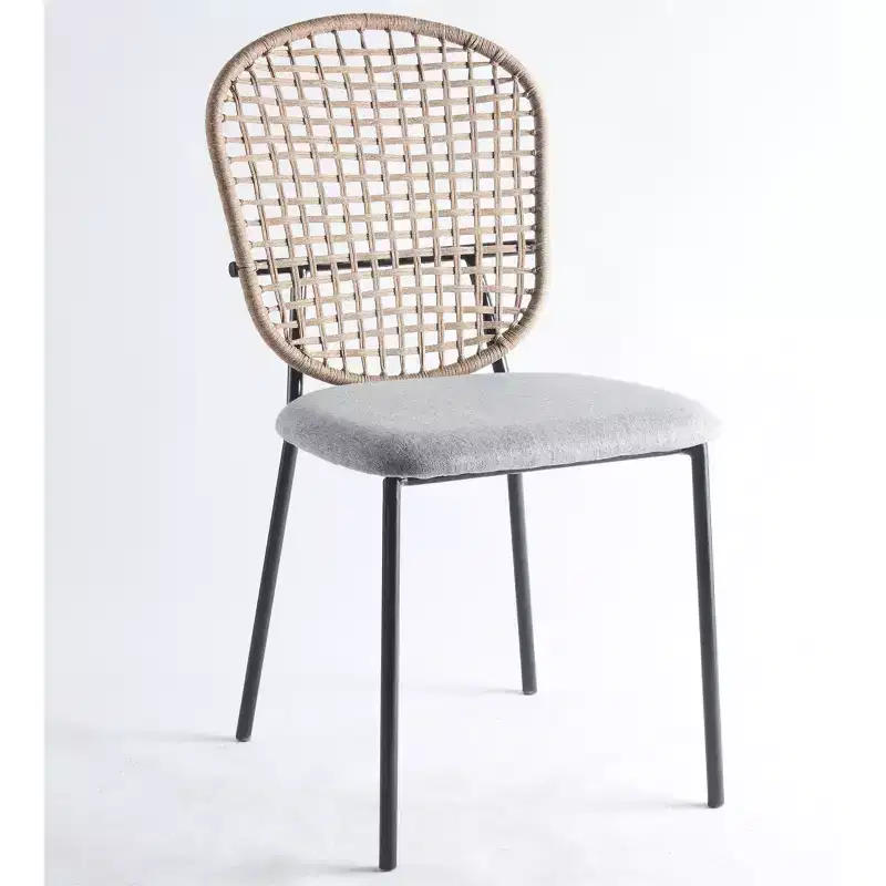 Set of 4 Dining Chairs with Black and Gray Sennit Design, Suitable for Dining or Coffee Use