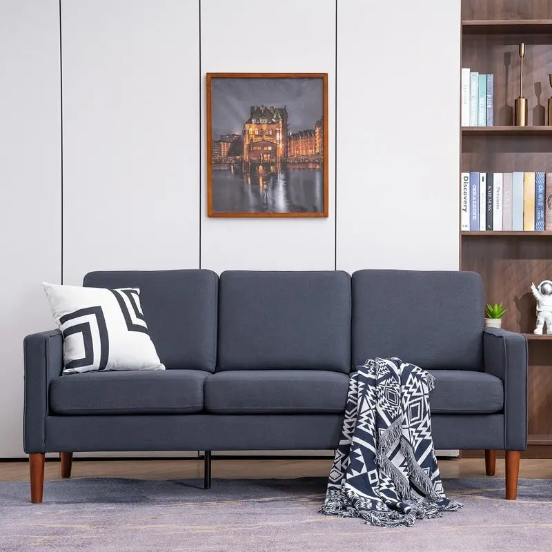 Three Seats Without Chaise Concubine Solid Wood Frame Sofa