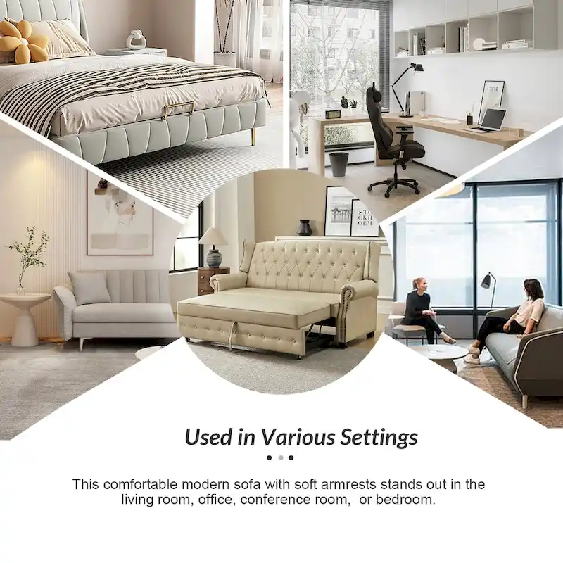 Ruedi Transitional 73.6 Vegan Leather Sofa Bed with Tufted Back and Nailhead by HULALA HOME