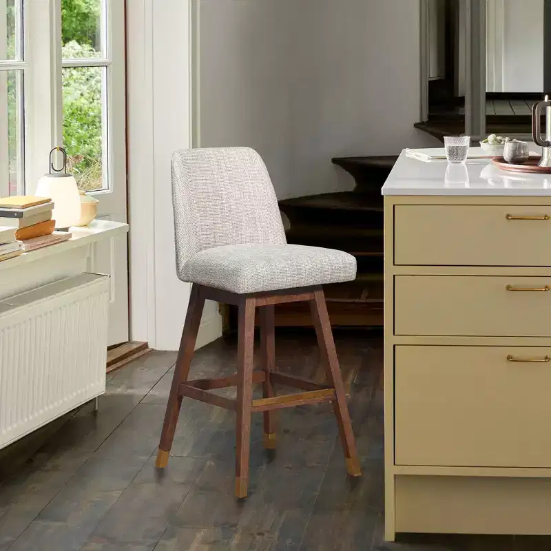 Armen Living Amalie Wood Finish with Fabric Swivel Barstool