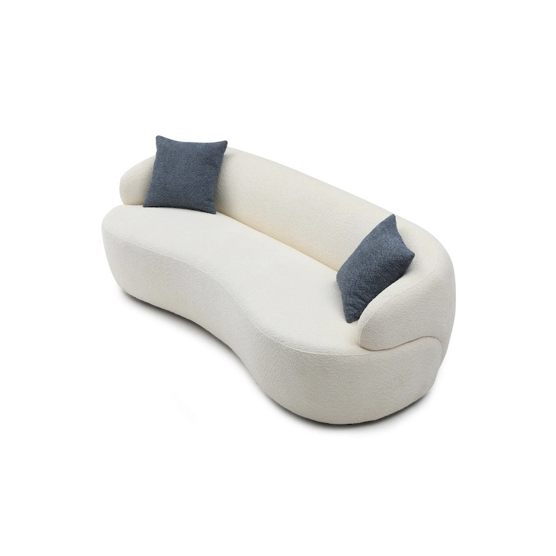Beige Mid-Century Modern Curved Sofa - 35.00 x 86.00 x 27.00
