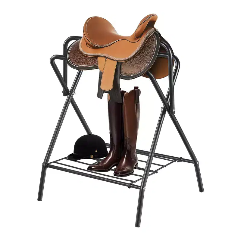 VEVOR Folding Saddle Rack, 28 x 19 x 37.5 in, 2 Packs Freestanding Horse Saddle Stand, Heavy Duty Steel Saddle Rack for English & Western Saddles