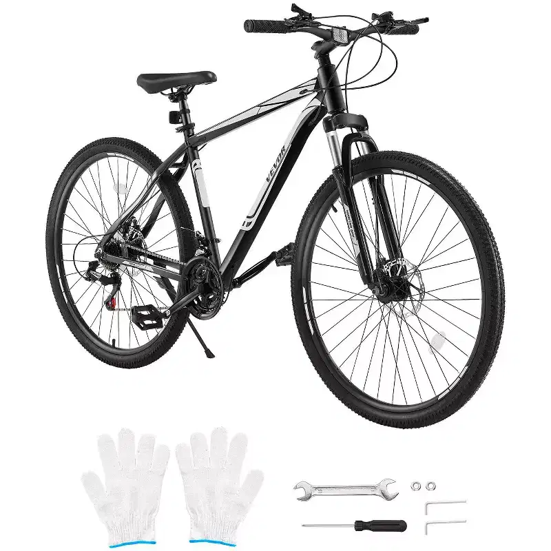 VEVOR Mountain Bike, 29-inch MTB Bicycle with Front Suspension, 21-Speed SHIMANO Twist Shifter, Dual Disc Brakes, Aluminum Alloy Frame,Black