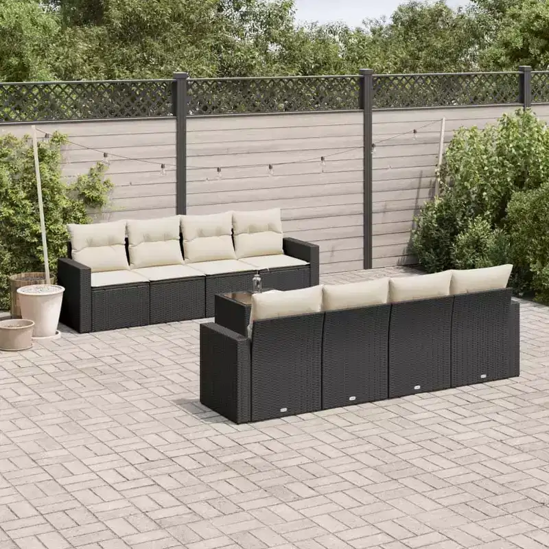 vidaXL Garden Sofa Set Set of 9 Black, Cream White