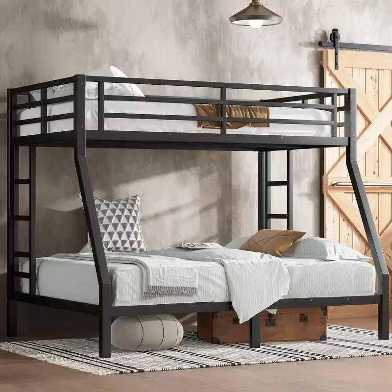 Bunk Bed with Ladder and Safety Guardrail,Metal Bunk Bed Frame for Teens and Adults,No Box Spring Needed