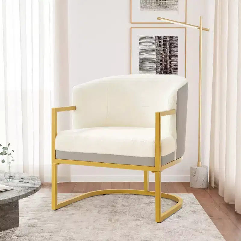 Christopher Knight Home Kaelis Modern Faux Fur Upholstered Accent Chair with Curved Backrect and Metal Frame