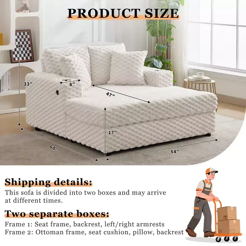 Beige / Gray Chenille Chaise Lounge Sofa Bed – Seats 2