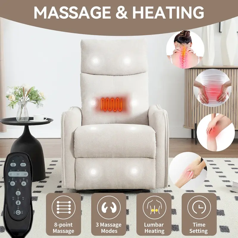 360 Swivel Rocker Recliner Chair with Massage and Lumbar Heating