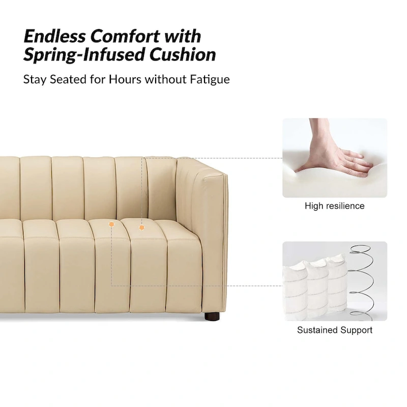 Olinto Modern Camel 83-Inch Genuine Leather Curved Couch with Channel Back by HULALA HOME
