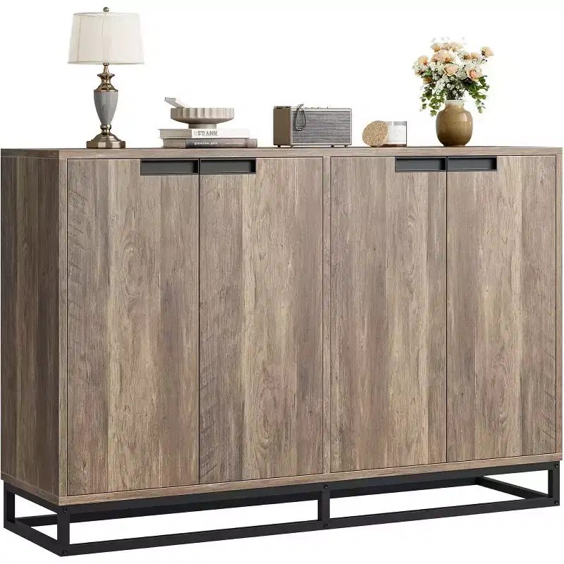 55Inch Sideboard Buffet Cabinet,Accent Cabinet with 4 Doors and Adjustable Shelves,Kitchen Sideboard Storage Cabinet,Dining Room,Entryway,Living Room