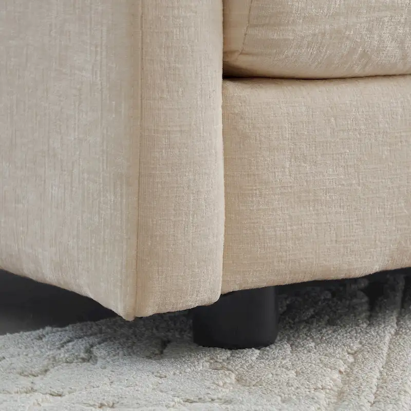 Beige Chenille Single Sofa with Ottoman and Double Cushion Seat