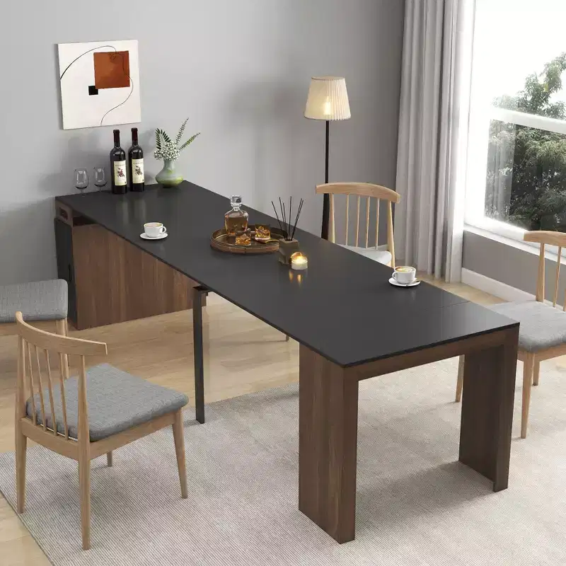 118IN Modern Extendable Dining Table, Multifunctional Kitchen Table with Storage, Space-Saving Foldable Table for Party, Meetings