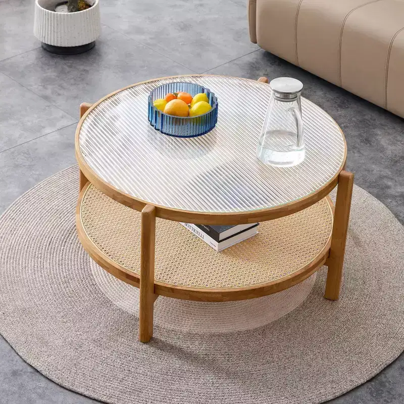 Vatros Modern Coffee Table Small Round Coffee Table with Glass Tabletop