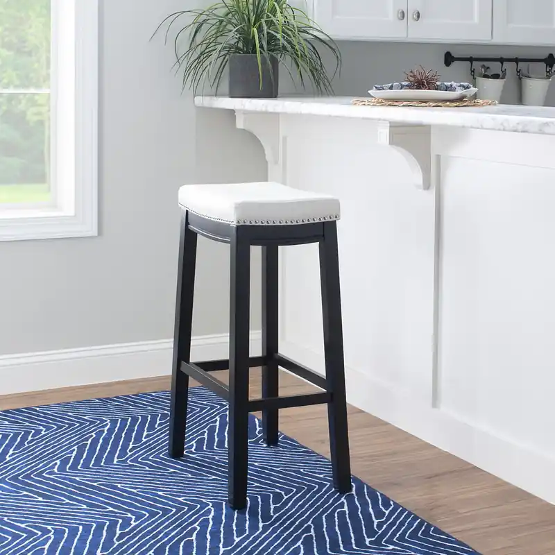 Faux Leather Backless Barstool - Black and White