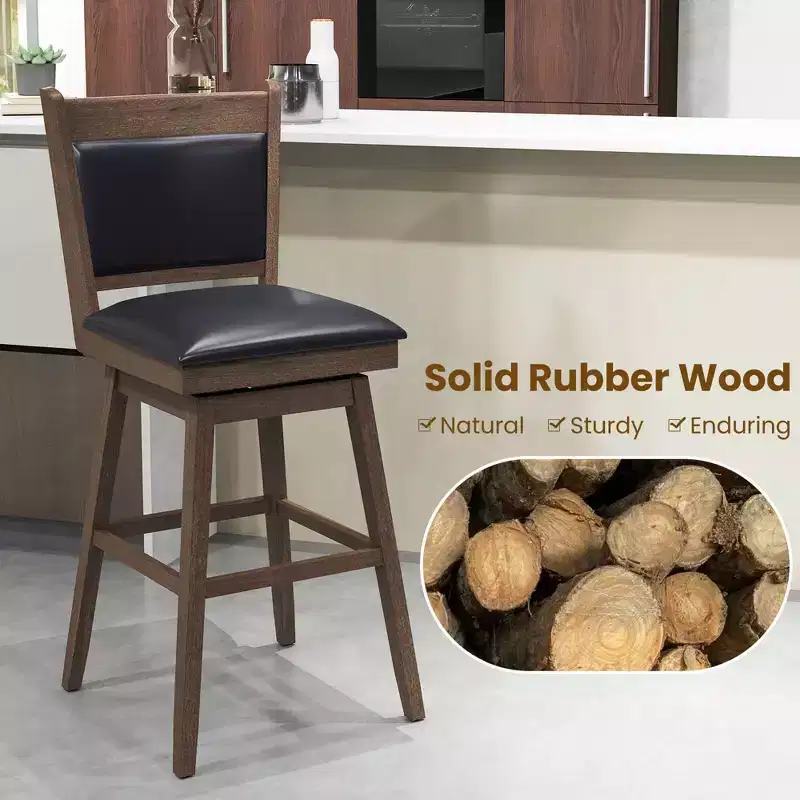 29 Swivel Bar Stools Set of 2 with Back Rubber Wood Legs Sturdy Footrest