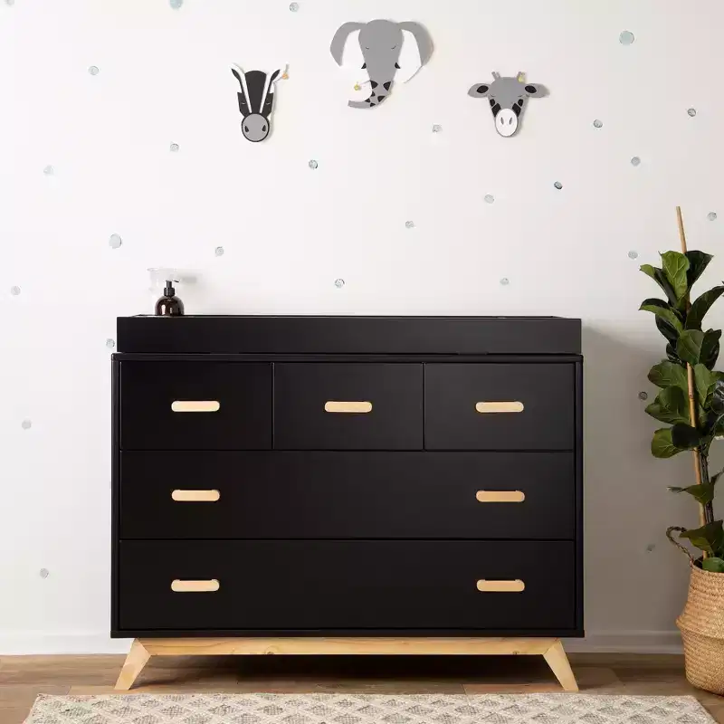 5-Drawer Nursery Double Dresser with Soft-Close Drawers - Black