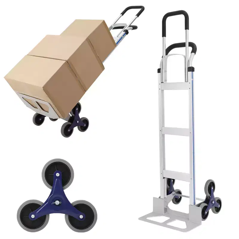 2-in-1 Aluminum Stair Climbing Hand Truck – 650 lb Capacity, Tri-Wheel Design, Dual Grip Handles