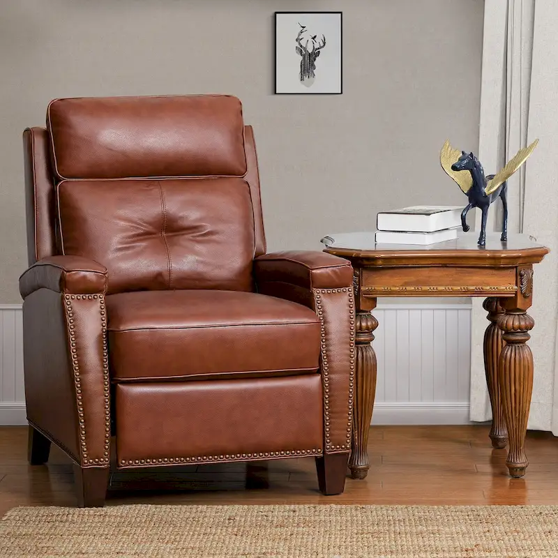 Gaspar Mid-Century Modern Pushback Recliner with Nailhead Trim by HULALA HOME