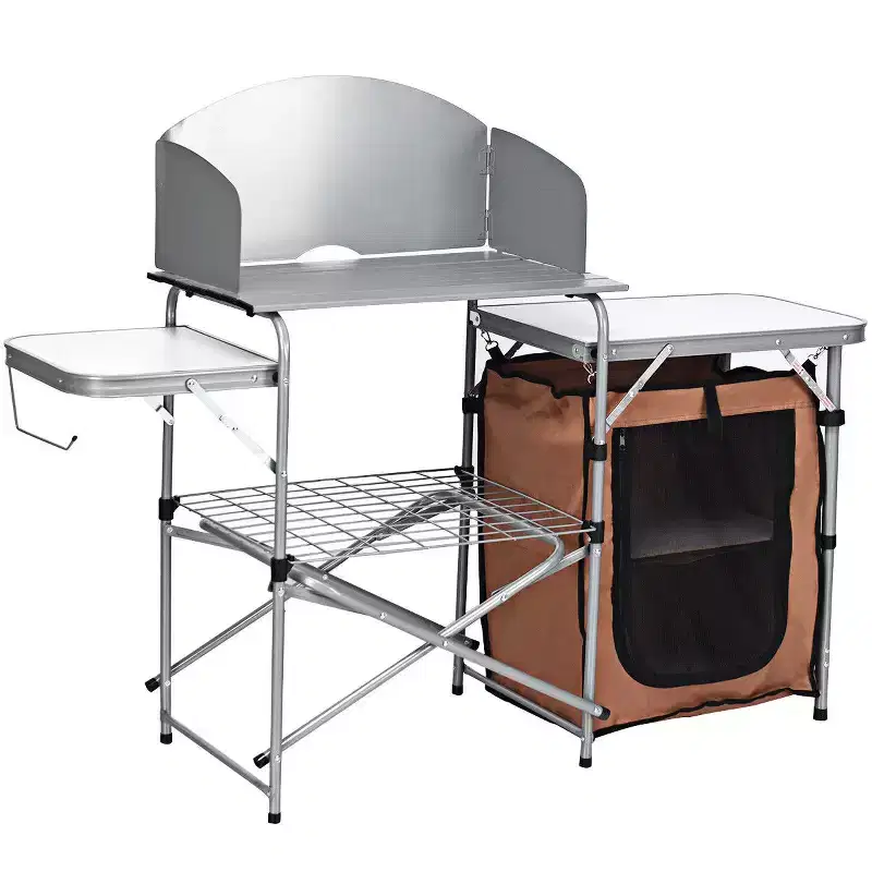 Foldable Camping Grilling Table with Windscreen and Carrying Bag