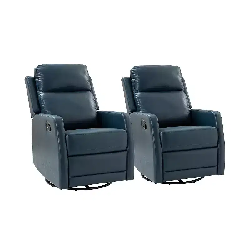 Set of 2 Ofelia Wooden Upholstery Wingback Swivel Recliner for Bedroom and Living Room ART OF LIVING DESIGNS-GREY-NAVY