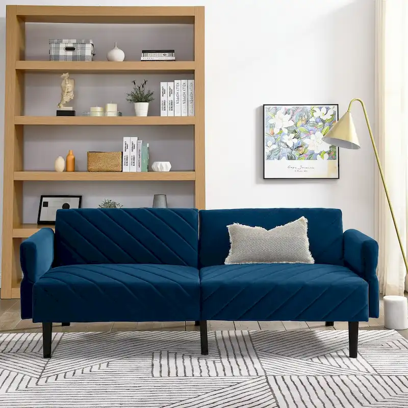 87 Velvet Convertible Folding Sofa Bed with Adjustable Armrests