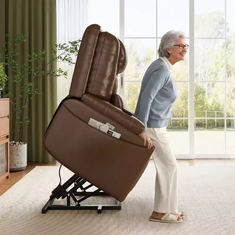 Lift Recliner Chair Sofa - PU Leather Reclining, 3 Adjustable Positions, Side Storage Pockets, Cup Holders, Power Lift Chair