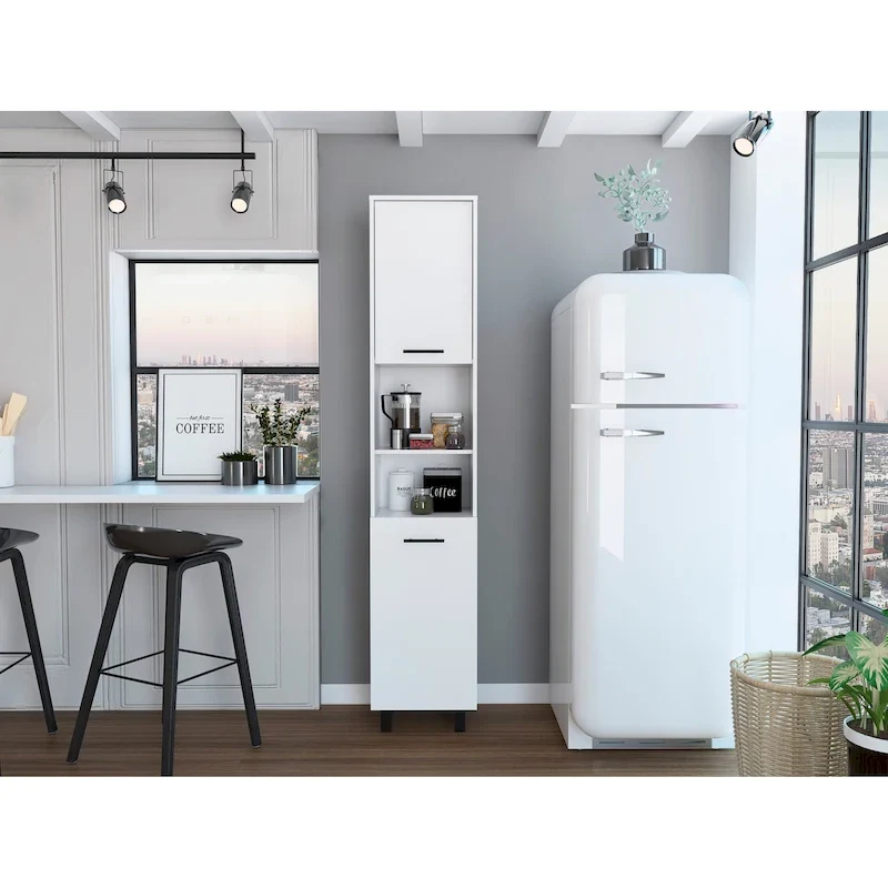 Pantry with 2 Cabinets and 2 Open Shelves, Aluminum Handles and Hinges - N/A