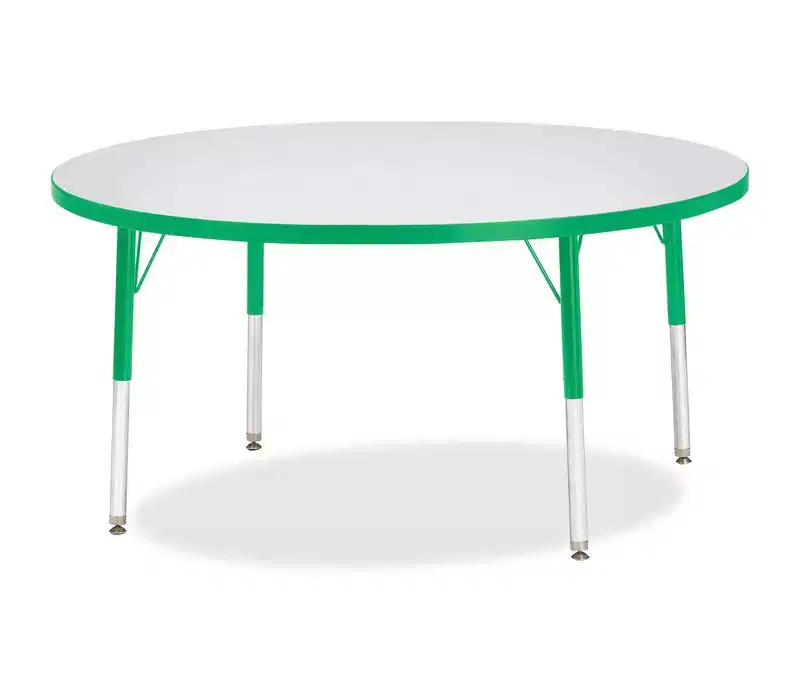 Round Laminate Classroom Table – Green, Adjustable Height, Seats 4