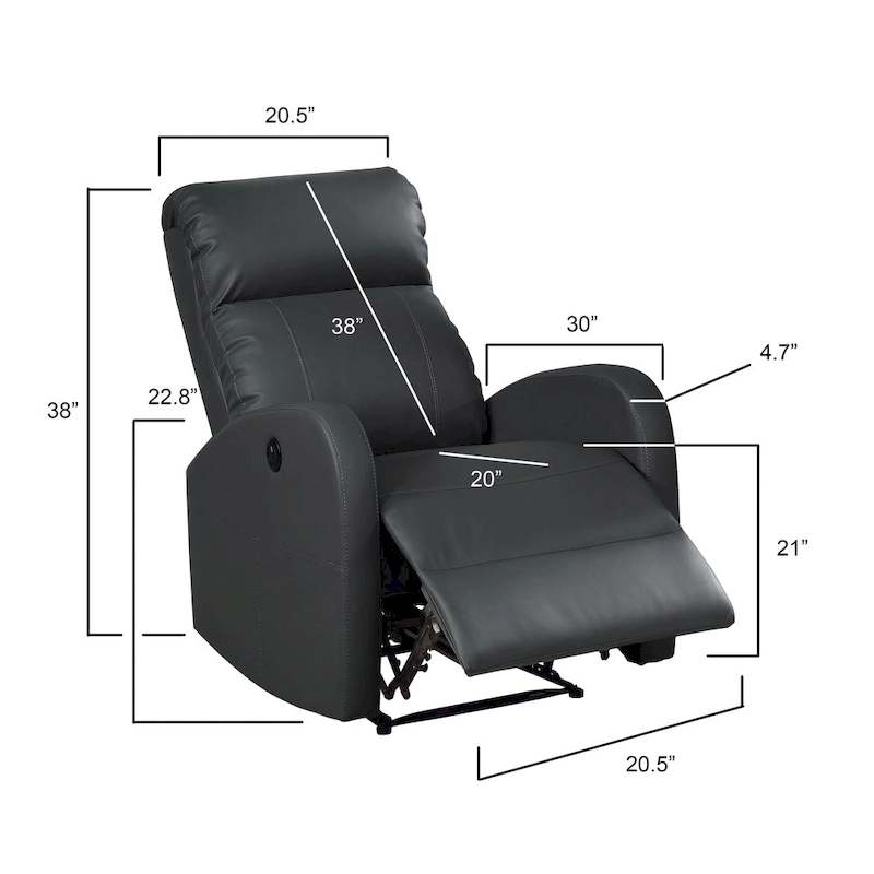 AC Pacific Modern Faux Leather Small Powered Reading Recliner