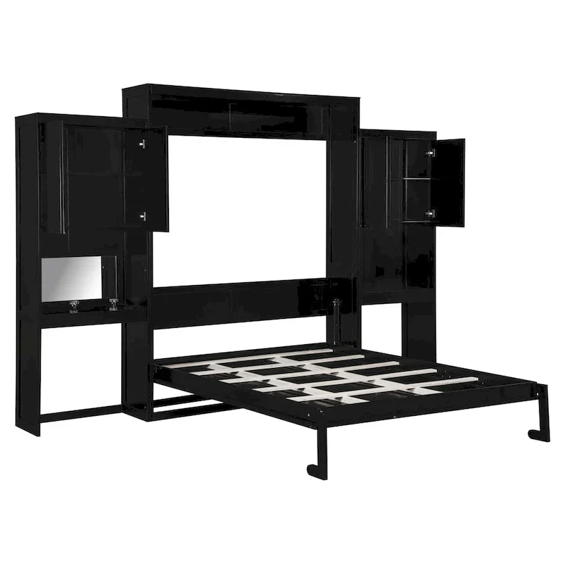 Queen Murphy Bed - Foldable Desk & Vanity, Wall Bed with Storage