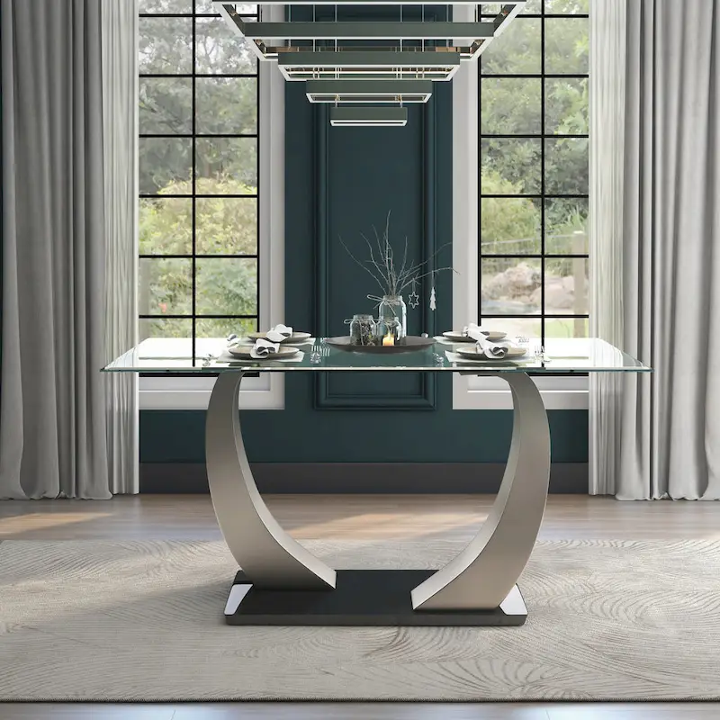 Furniture of America Jami Modern Silvertone 60-inch Glass Top Dining Table