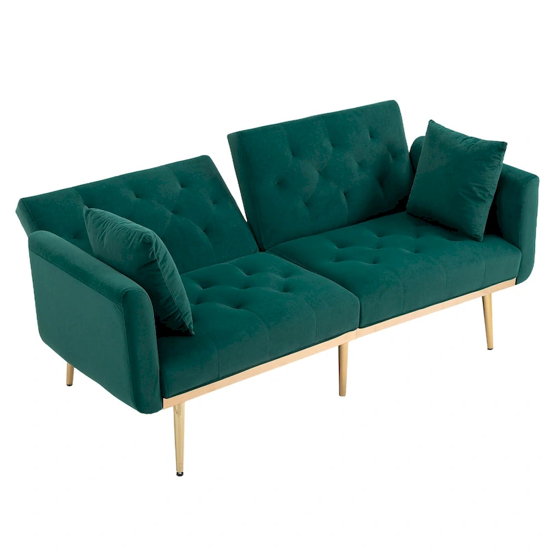 65.35 Velvet Futon Sofa Bed with Adjustable Backrest