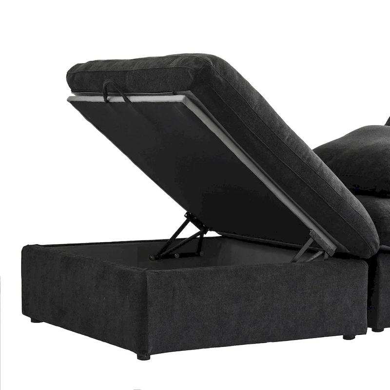 Black Commix Down Filled Overstuffed Sectional Sofa with Ottoman