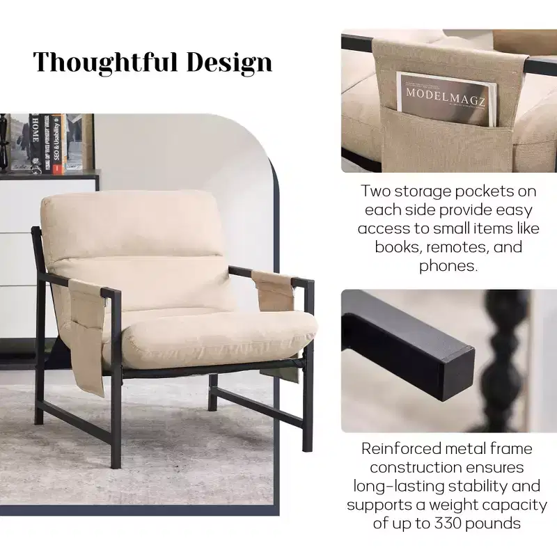 FERPIT Upholstered Sling Accent Chair with Metal Frame Modern Style