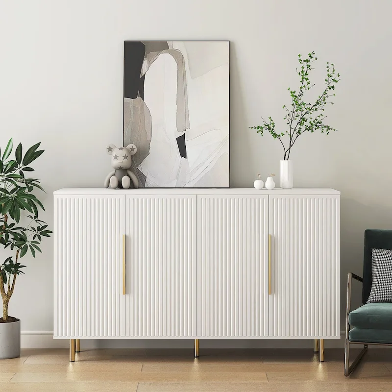 Black Modern Buffet Cabinet with Storage, Fluted Sideboard Large Buffet with Adjustable Shelves, Credenza, Accent Cabinet