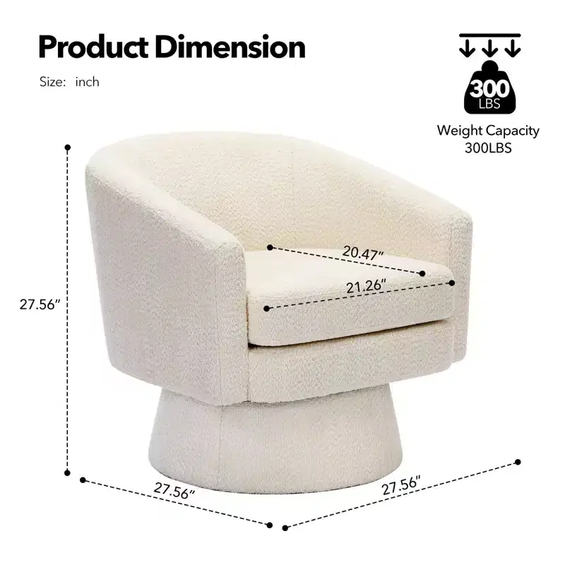 Modern chenille 360-degree swivel armchair with ergonomic design and plush velvet upholstery for your living room, bedroom, or office