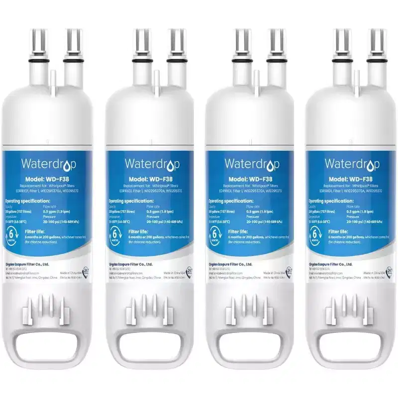 Waterdrop WD-F38 Refrigerator Water Filter Replacement for W10295370A, Everydrop Filter 1, EDR1RXD1, EDR1RXD1B,NSF 42 and 372 certified,4 Filters