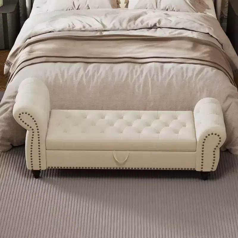 64.5 Luxury Velvet Ottoman Bench,Storage End-of-Bed Bench,Stylish Geometric Accent Ottoman Bed Bench for Living Room,400lbs Capacity