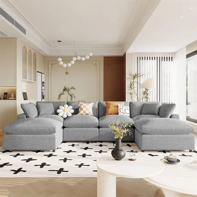 Merax Modern Large U-Shape Sectional Sofa, 2 Large Chaise with Removable Ottomans
