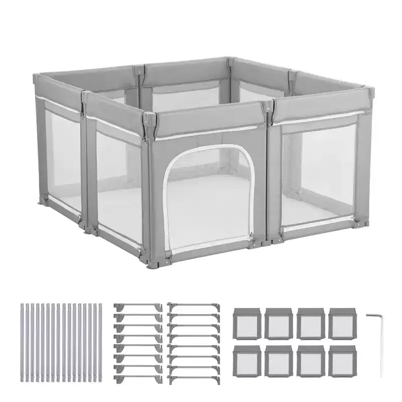 Baby Playpen, 78.7 x 70.1 Extra Large Toddlers Playpen, Foldable Baby Fence Play Yard with Zippered Door & Soft Breathable Mesh, Gray