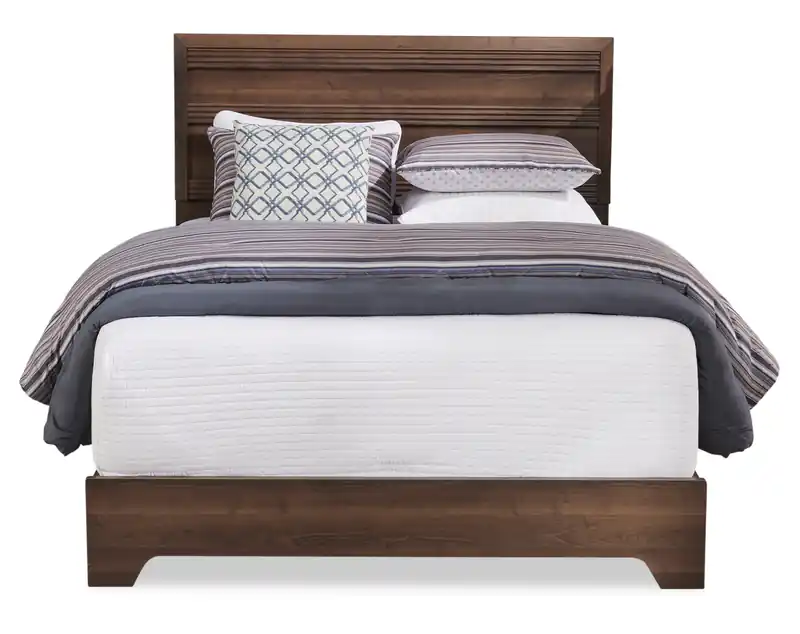 Panel Bed with Headboard & Frame, , Brown/Grey