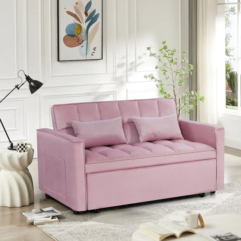 Modern Convertible Futon Sofa Bed,Adjustable Backrest,Armrest Holders