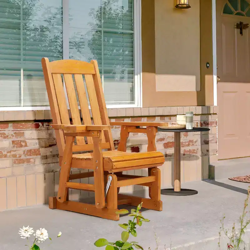 Karl Home | 32 in. Solid Wood Patio Glider Chair with Cup Holder