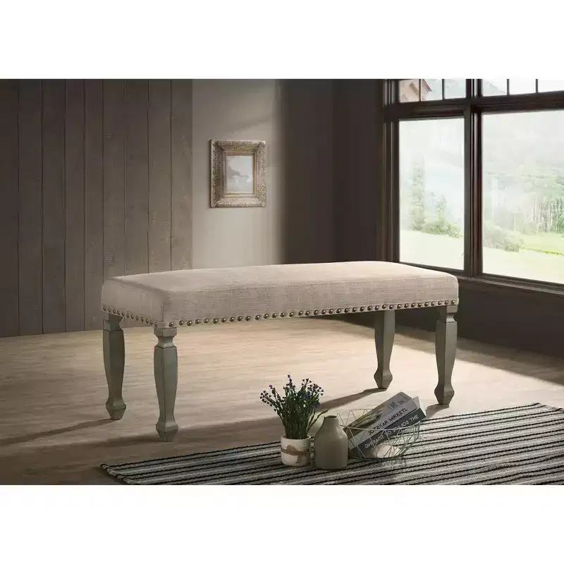 Roundhill Furniture Breda Finish Upholstered Nailhead Bench, Antique Gray