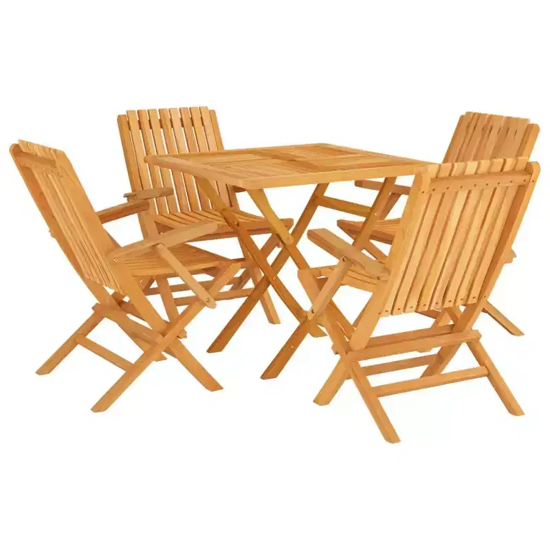 vidaXL Garden Dining Set Brown Solid Teak Wood 5 Piece Set Foldable