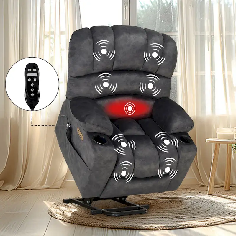 Power Lift Recliner Chair, Oversized Shell Backrest Reclining Chair with Massage & Heat for Elderly